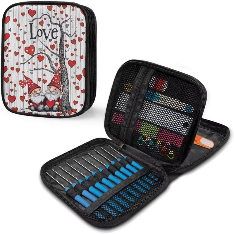 Vanideaoty Store Love Heart Crochet Hook Case Portable Gnome Crochet Hook Organizer with Web Pockets for Knitting Needles Crochet Supplies Valentine's Day Gifts Holiday - Image 5